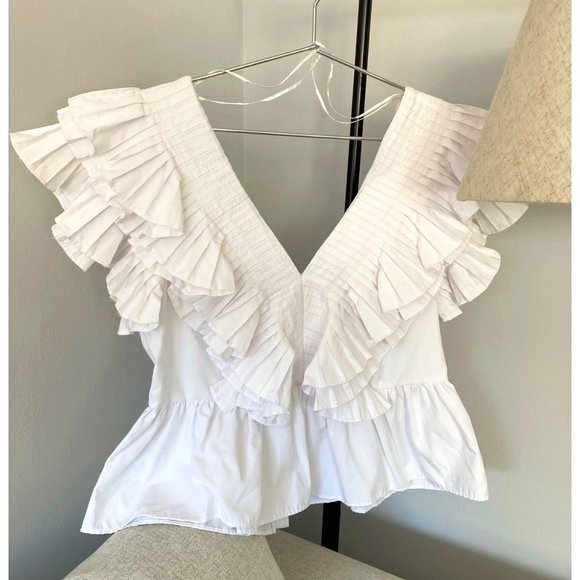 Zara Tops - Zara White V Neck Blouse - Small